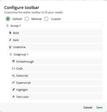 Configure editor toolbar