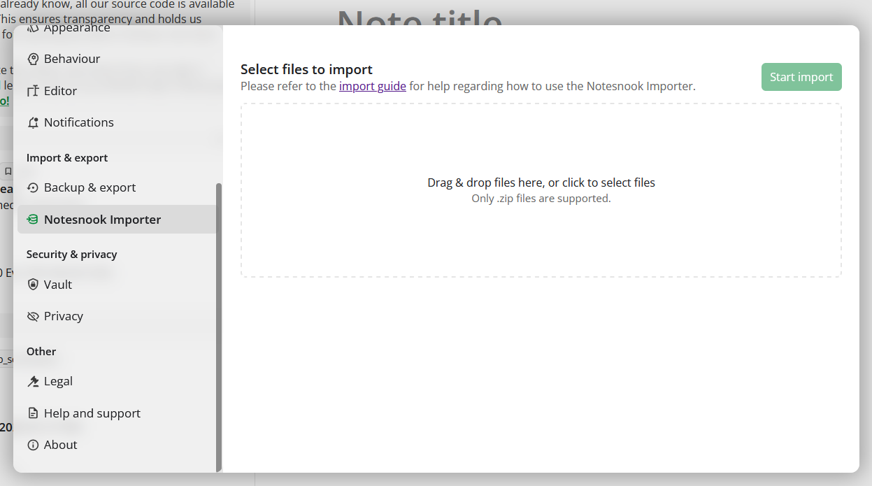 Import .zip in Notesnook app