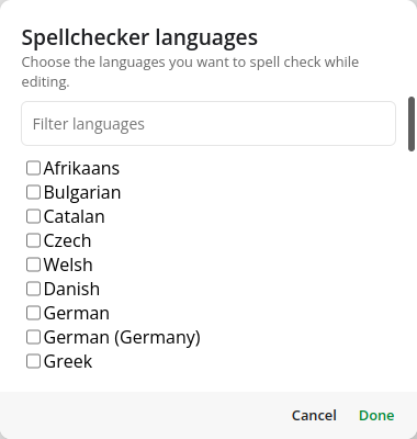Spell checker languages dialog