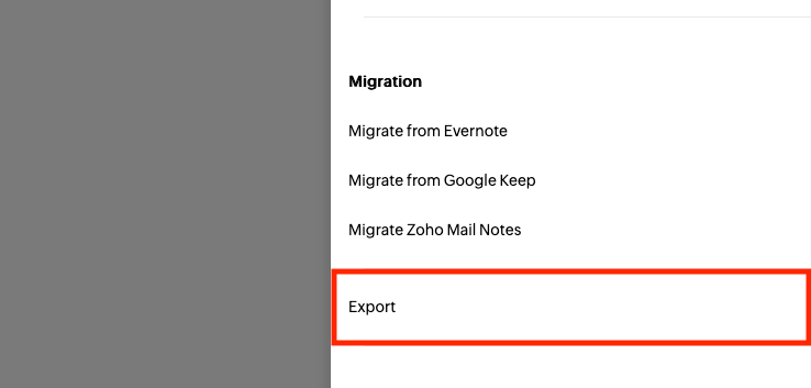 Go to migration section & select export